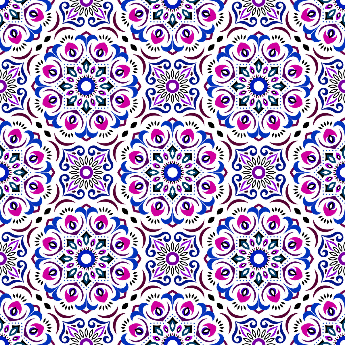 Pink - Blue - Purple Mandala Fabric - 209i