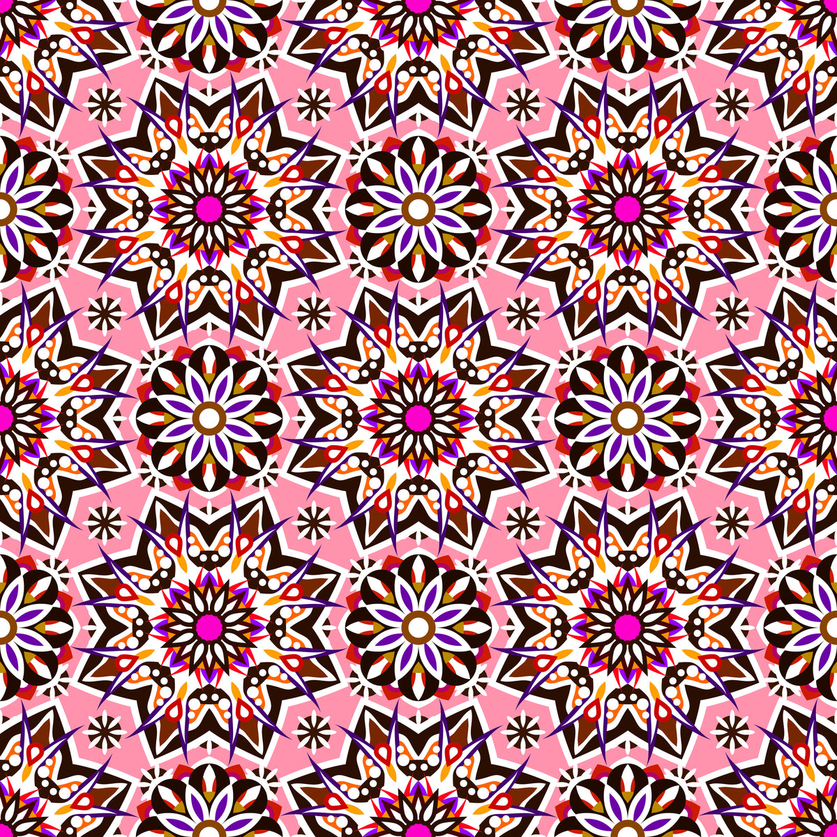 Pink - Orange - Purple - Red Mandala Fabric - 122i