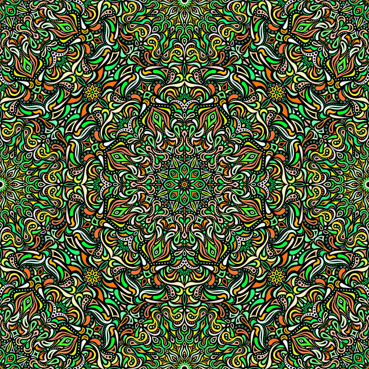 Orange - Green - Yellow Mandala Fabric 2008.1