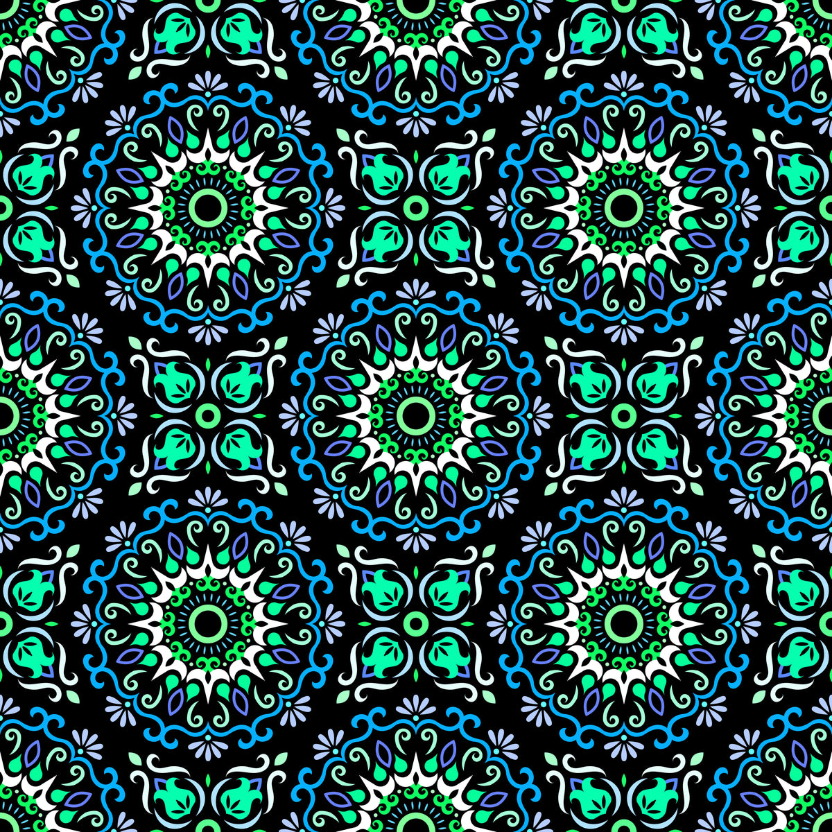 Turquoise - Blue - Green Mandala Fabric - 174