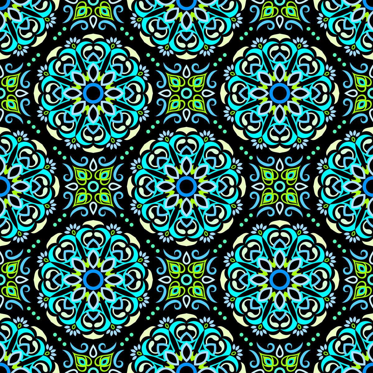 Turquoise - Green - Blue Mandala Fabric - 160