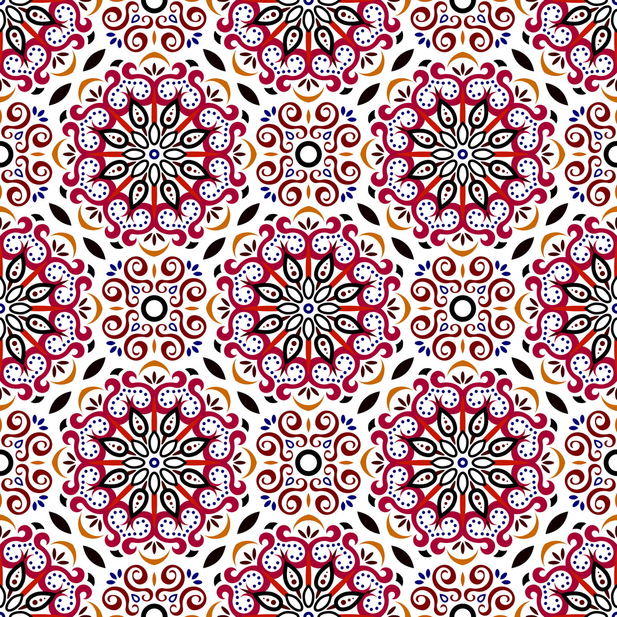 Red - Orange - Blue Mandala Fabric - 165i