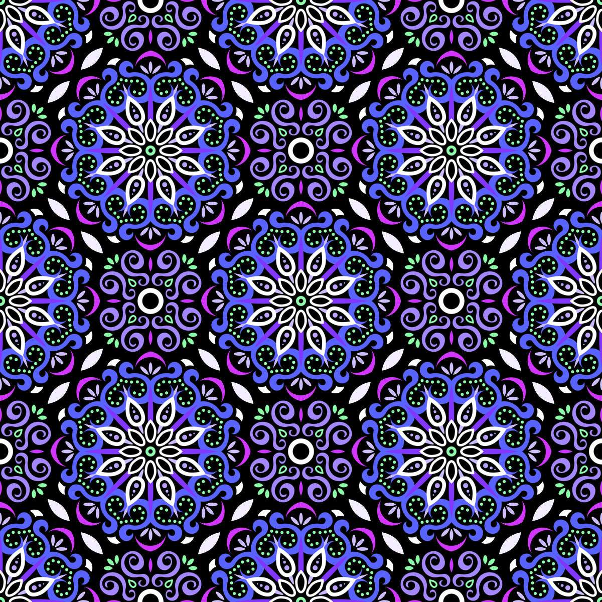 Blue - Purple - Green Mandala Fabric - 165