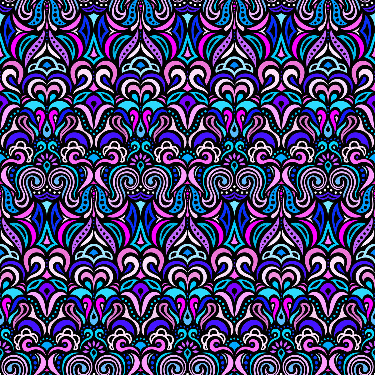 Blue - Pink - Purple Abstract Doodle Fabric 1008.3