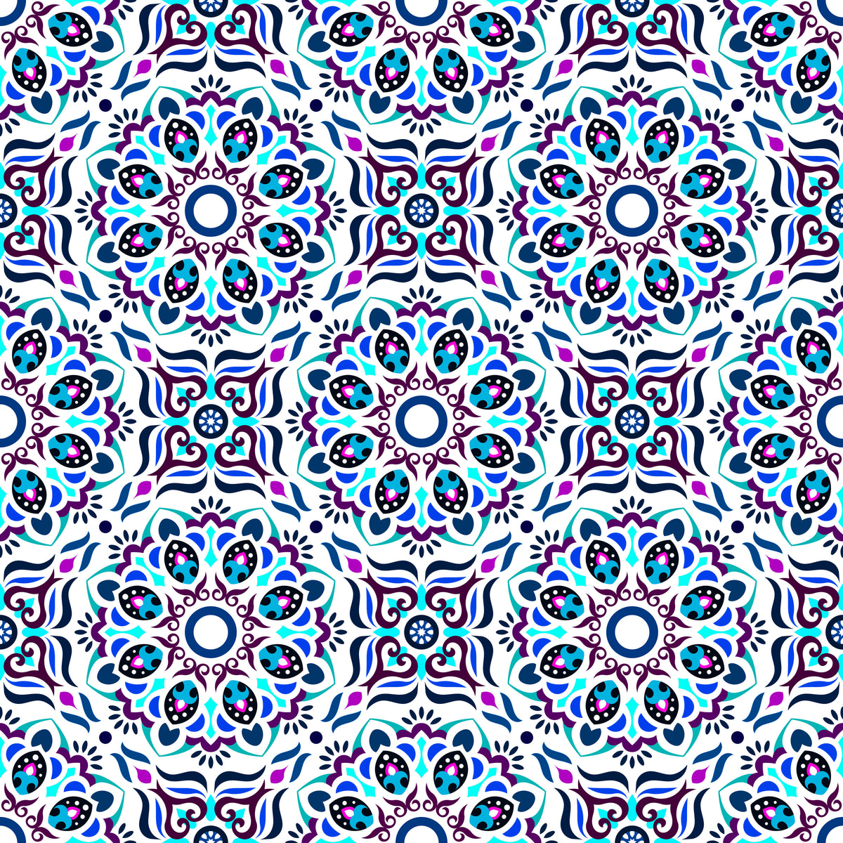 Turquoise - Blue - Purple Mandala Fabric - 186i