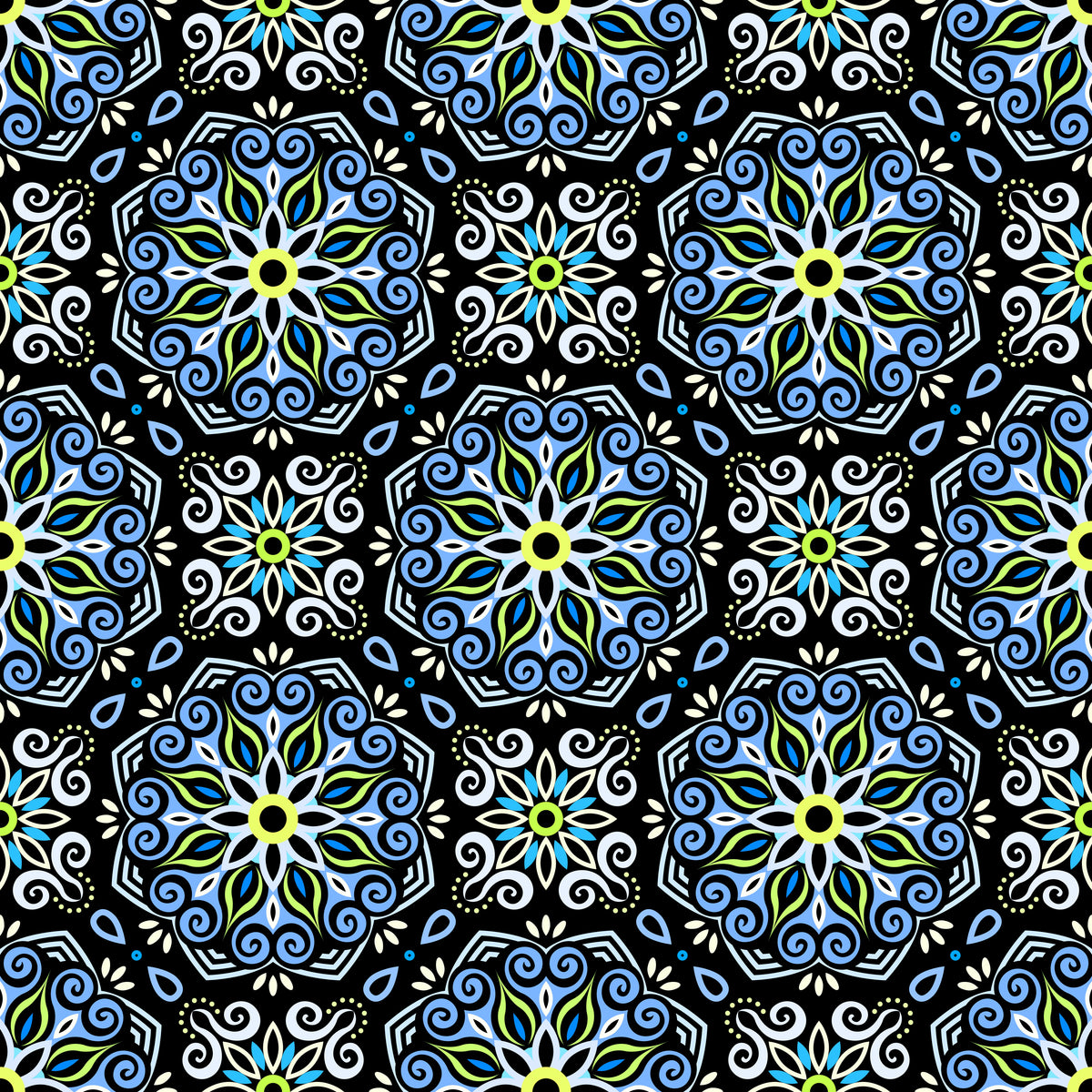 Blue - Green Mandala Fabric - 203