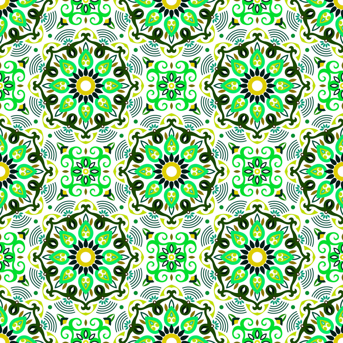 Green - Brown Mandala Fabric - 140i