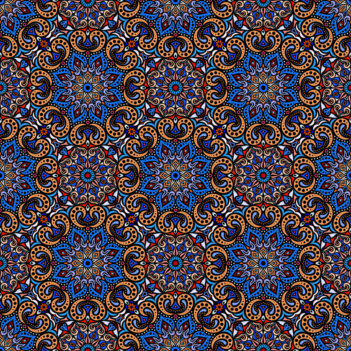 Orange - Blue - Red Mandala Fabric 2007.3