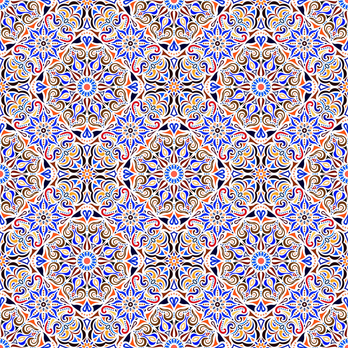 Yellow - Blue - Orange Mandala Fabric 2007.2i