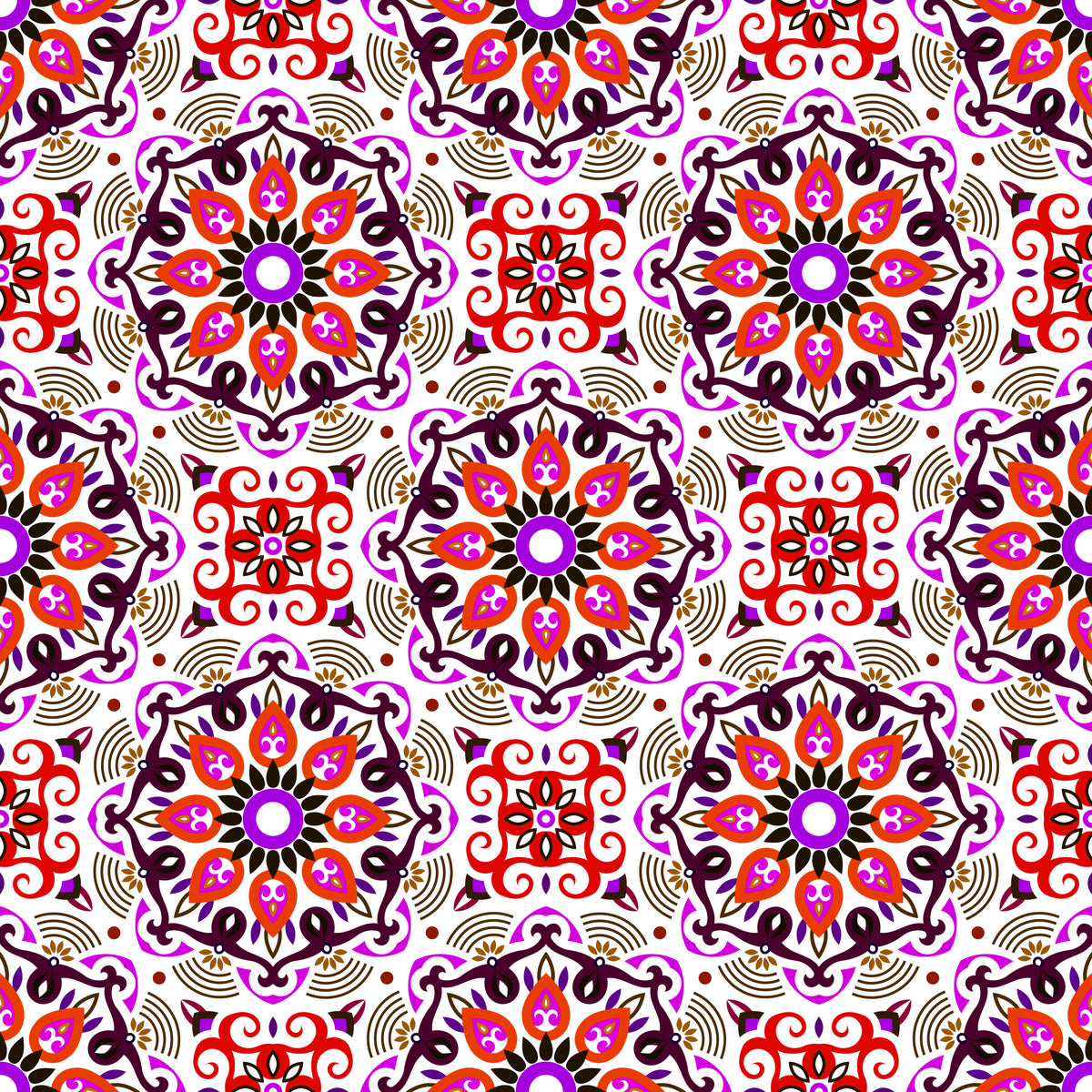 Red - Purple - Brown Mandala Fabric - 140i