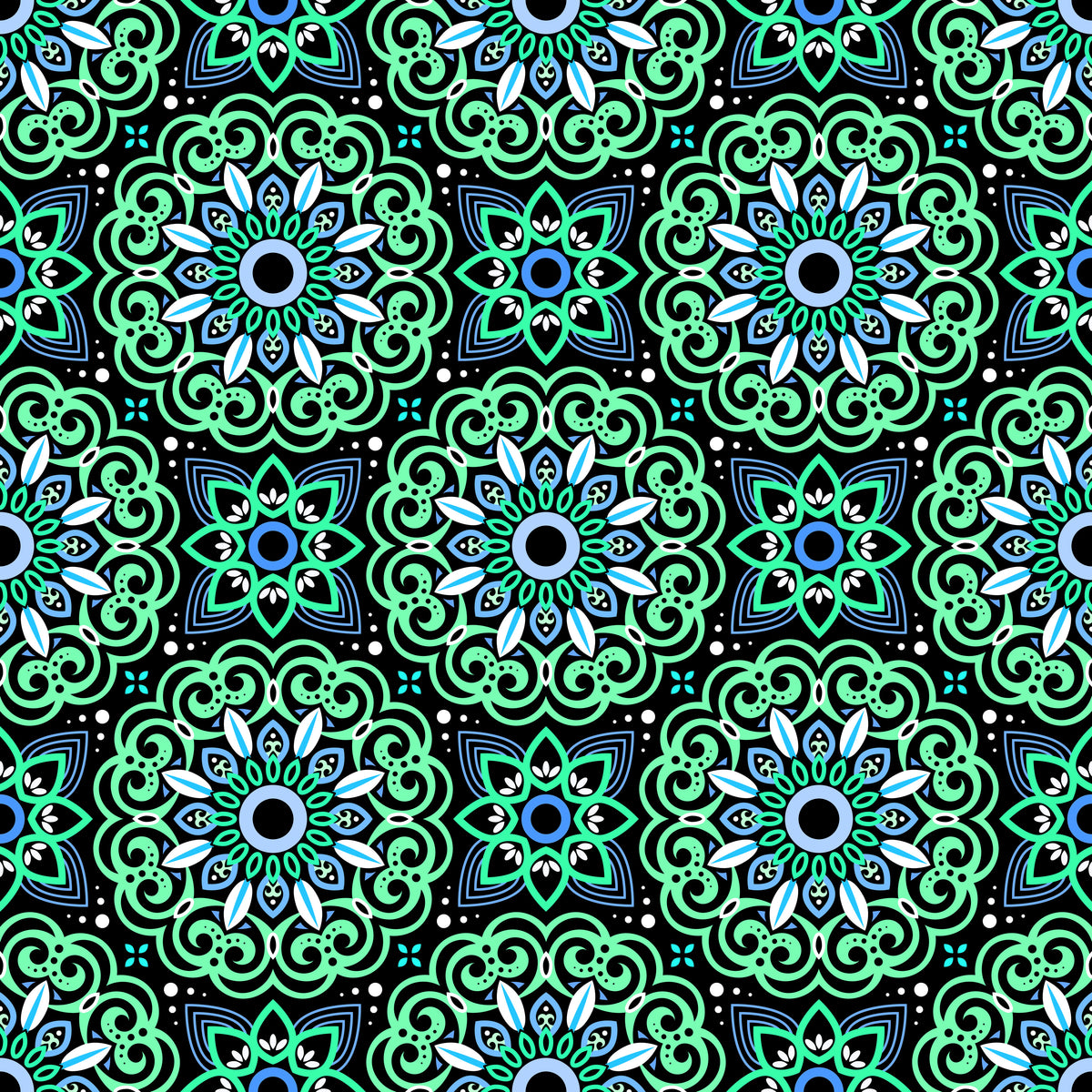 Turquoise - Blue Mandala Fabric - 149