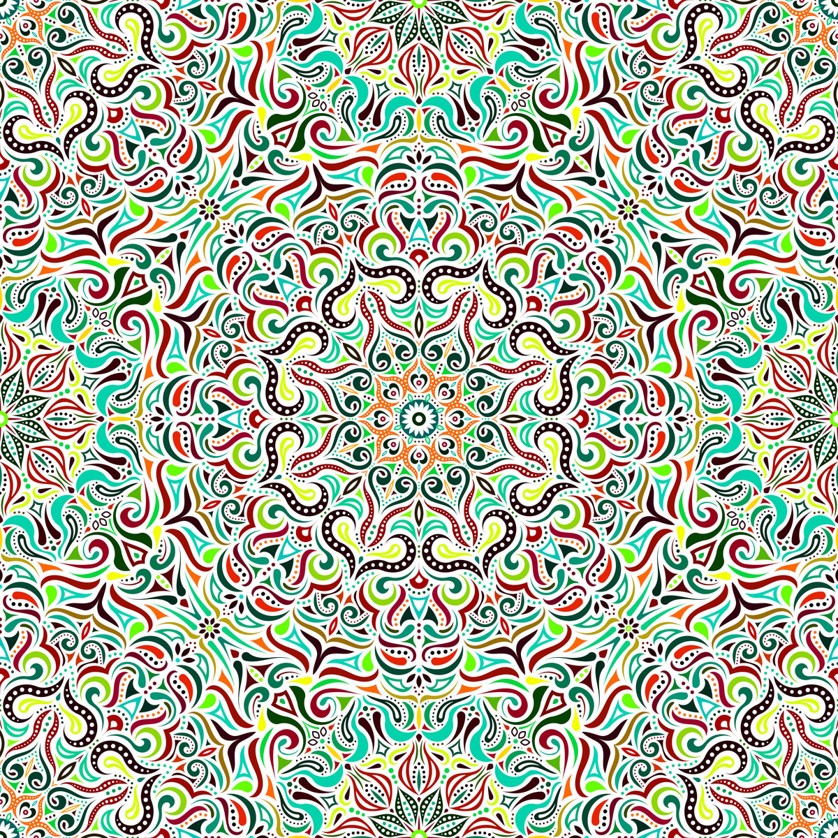 Green - Red - Turquoise - Orange Mandala Fabric 2006.3i