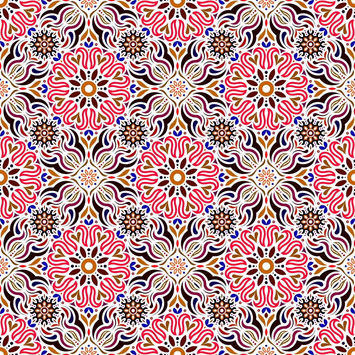 Red - Blue - Brown  Mandala Fabric 2009.2i