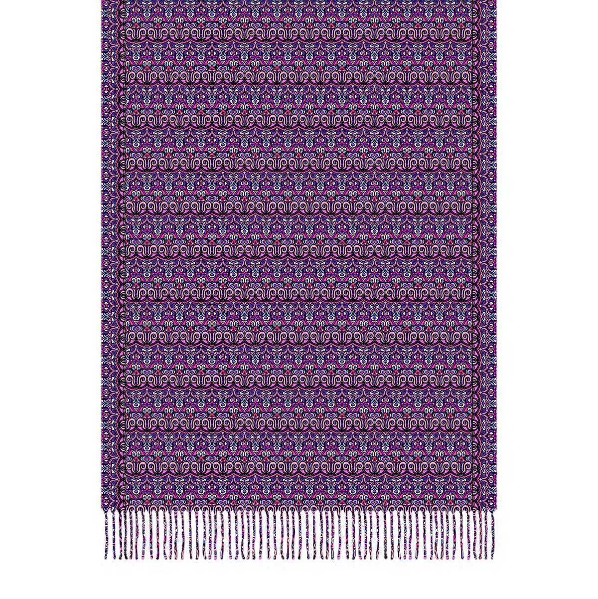 Pink - Purple - Blue Abstract Doodle Scarf with Tassels