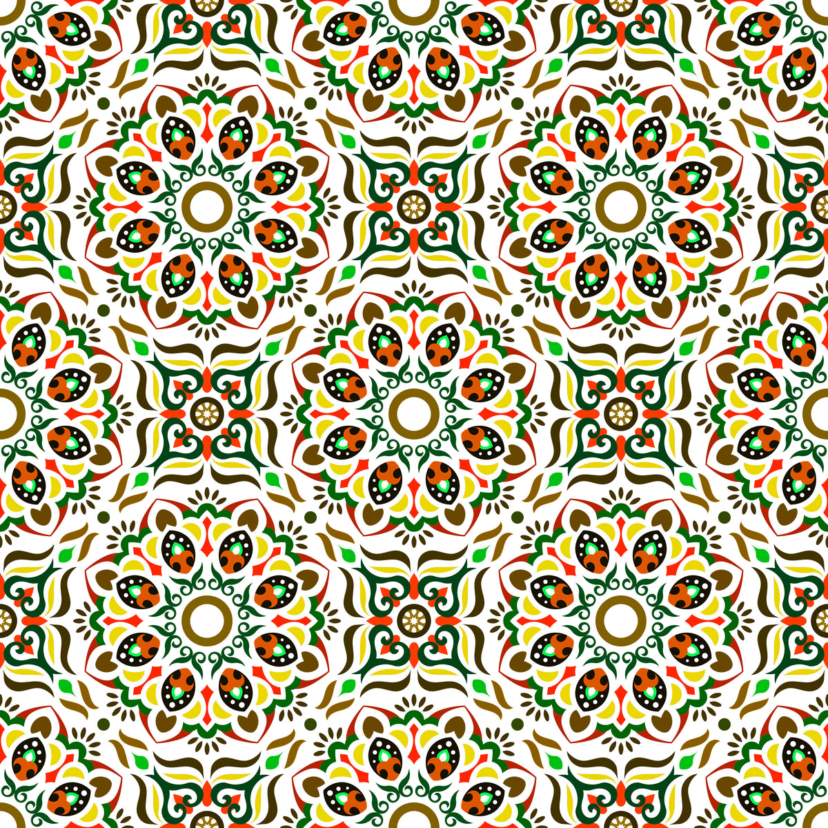 Green - Orange - Yellow - Brown Mandala Fabric - 186i