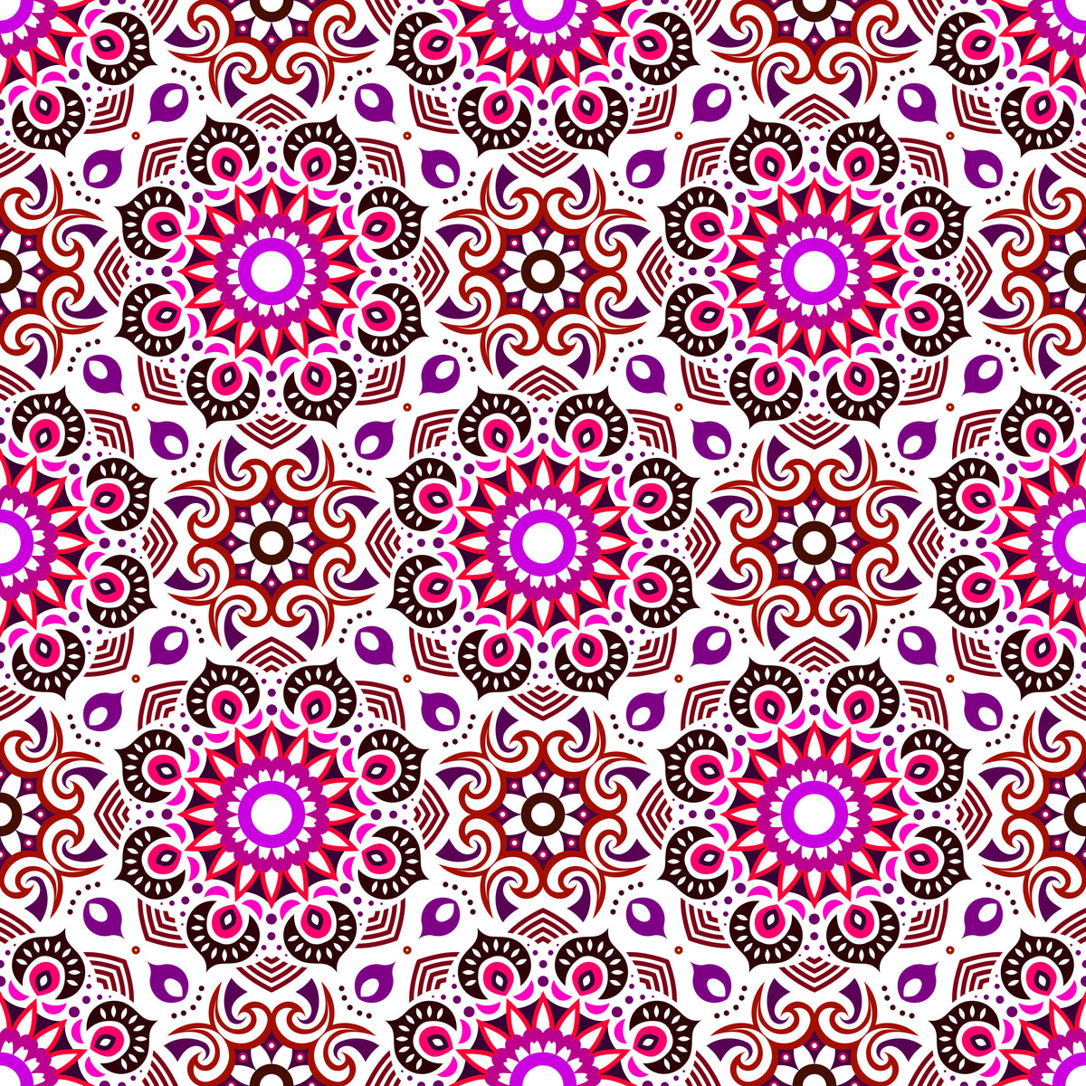 Red - Purple - Pink Mandala Fabric - 193i
