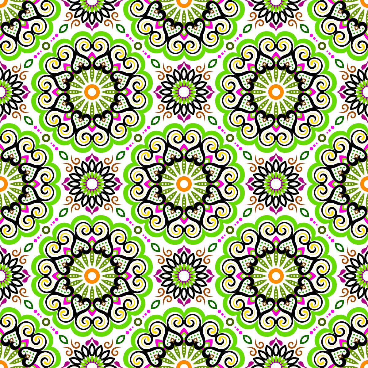 Green - Pink - Orange Mandala Fabric - 179i