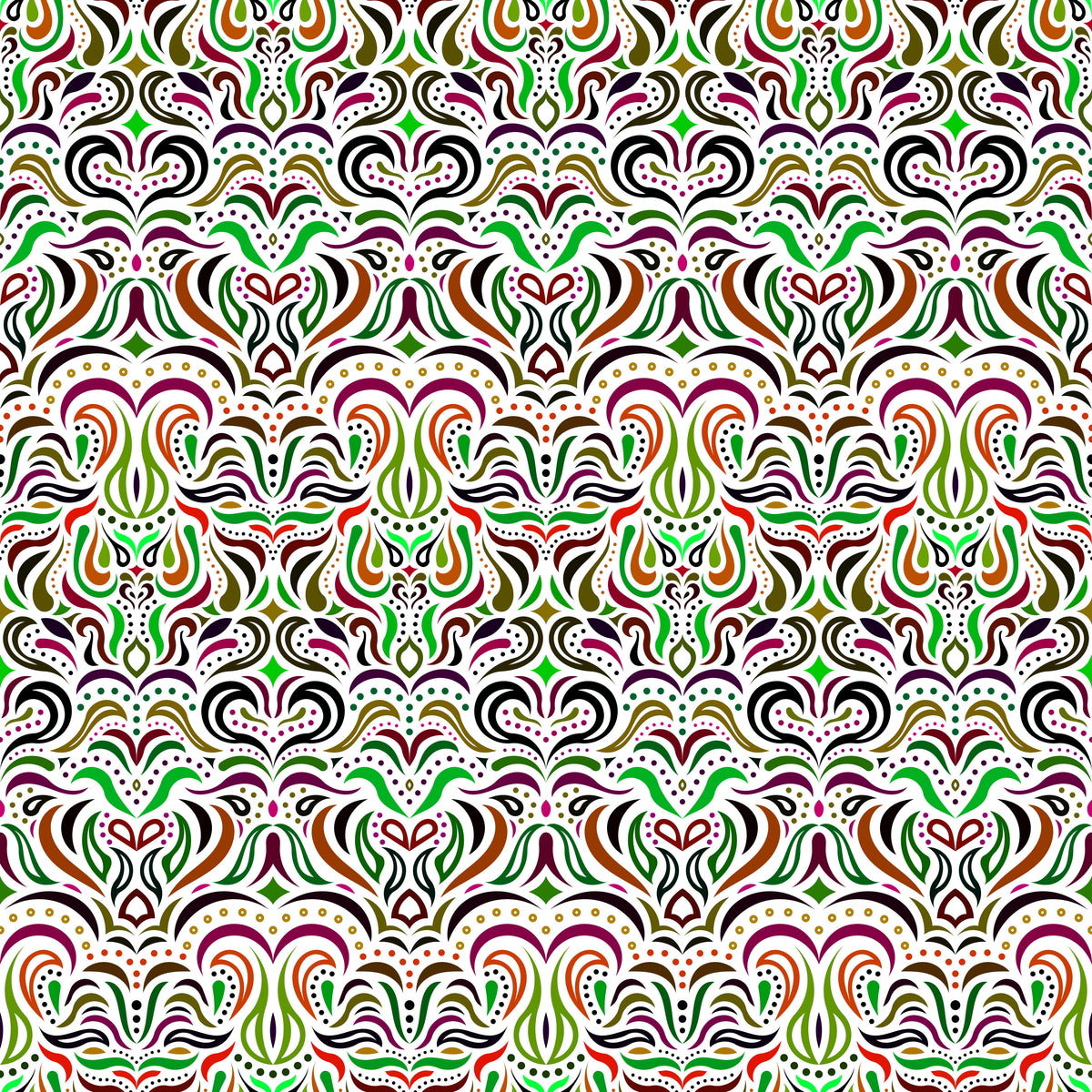 Green - Brown - Purple Abstract Doodle Fabric 1013.2i