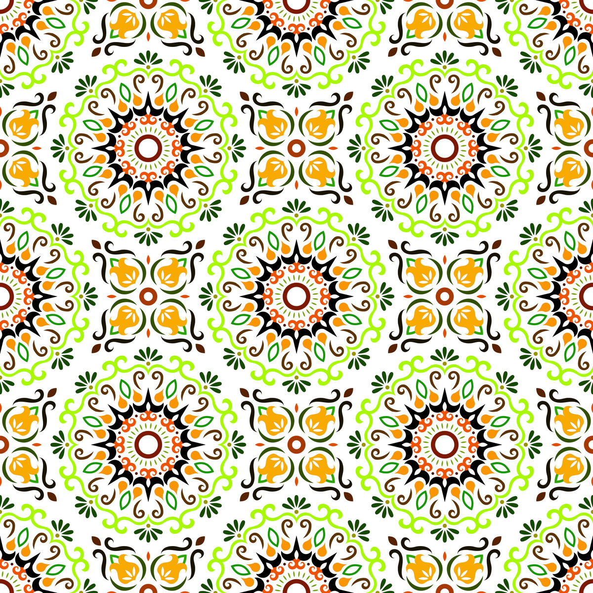 Green - Orange Mandala Fabric - 174i
