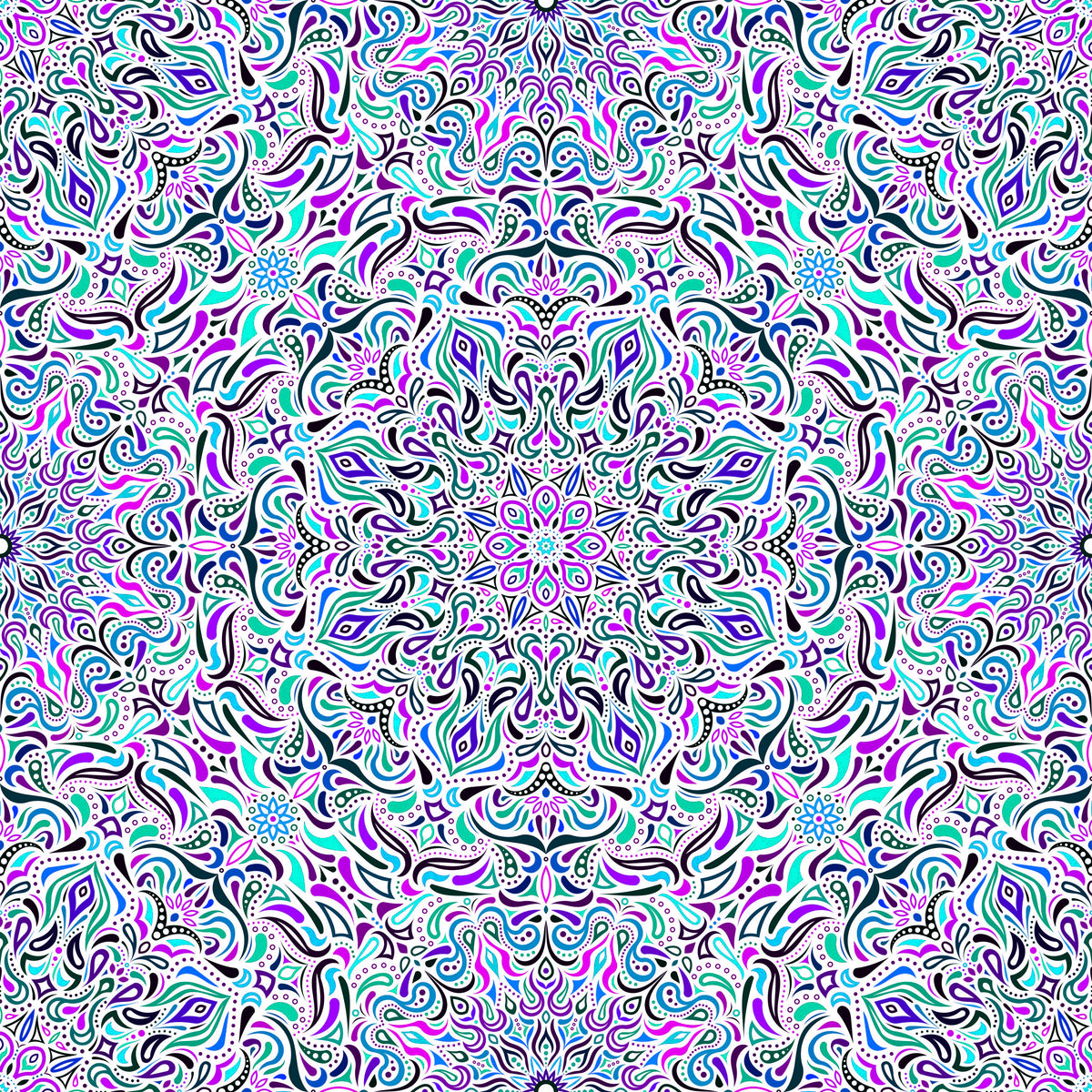 Turquoise - Purple - Blue Mandala Fabric 2008.1i