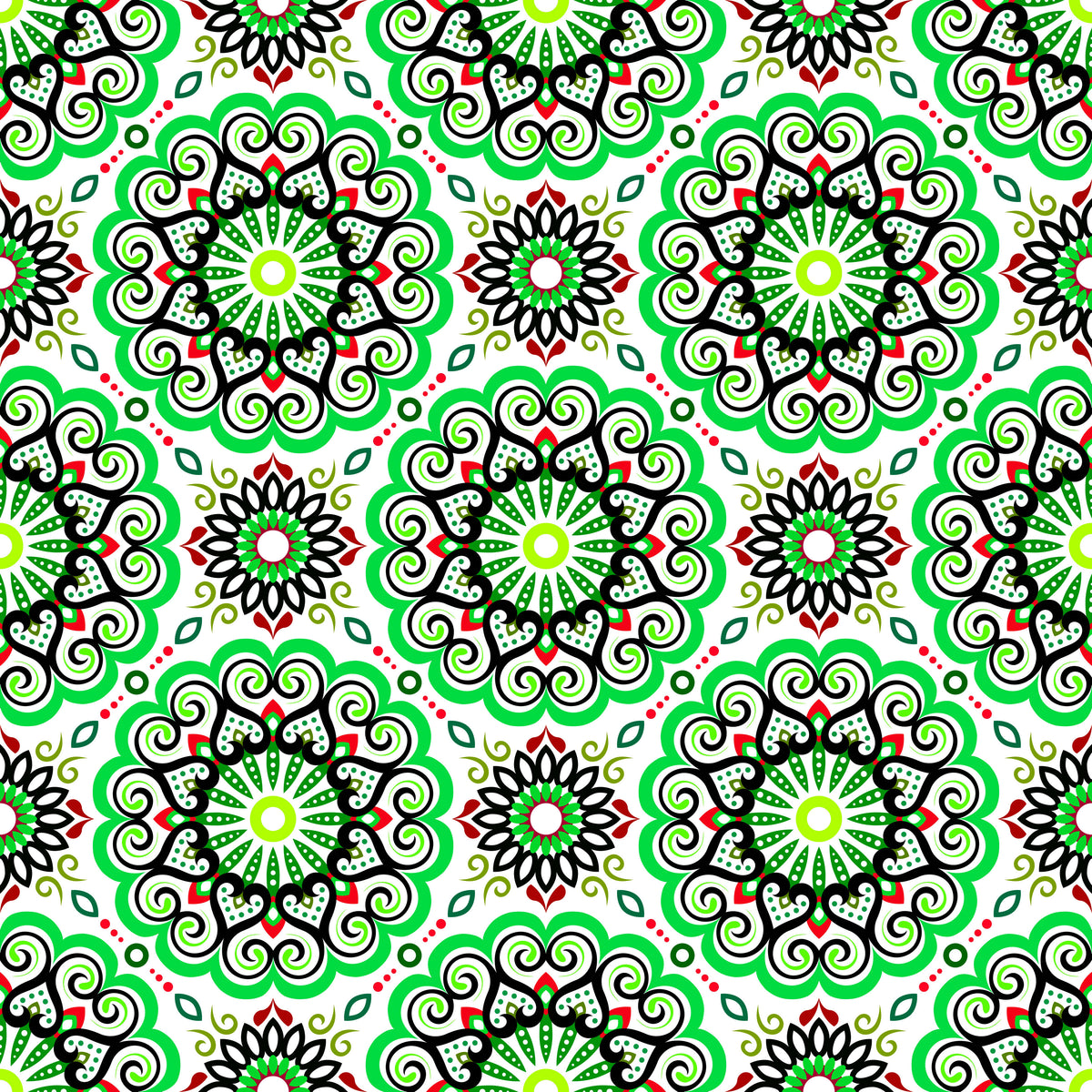Green - Red Mandala Fabric - 179i