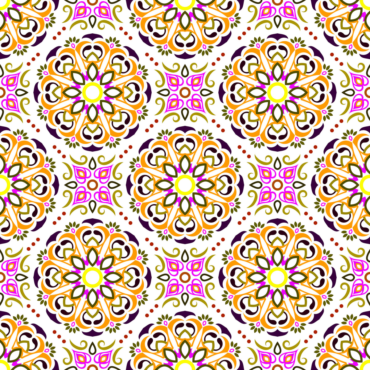 Orange - Pink - Yellow Mandala Fabric - 160i