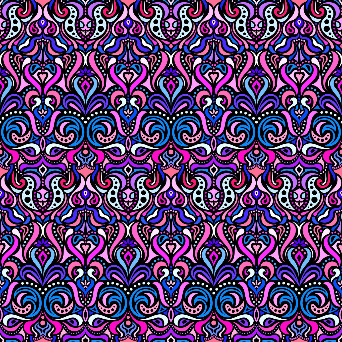 Blue - Pink - Purple Abstract Doodle Fabric 1011.4