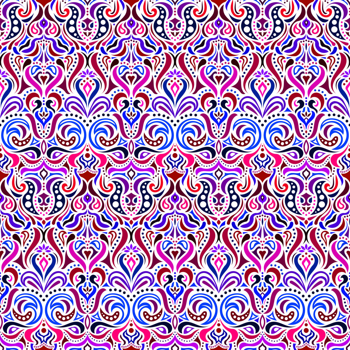 Red - Blue - Purple Abstract Doodle Fabric 1011.4i