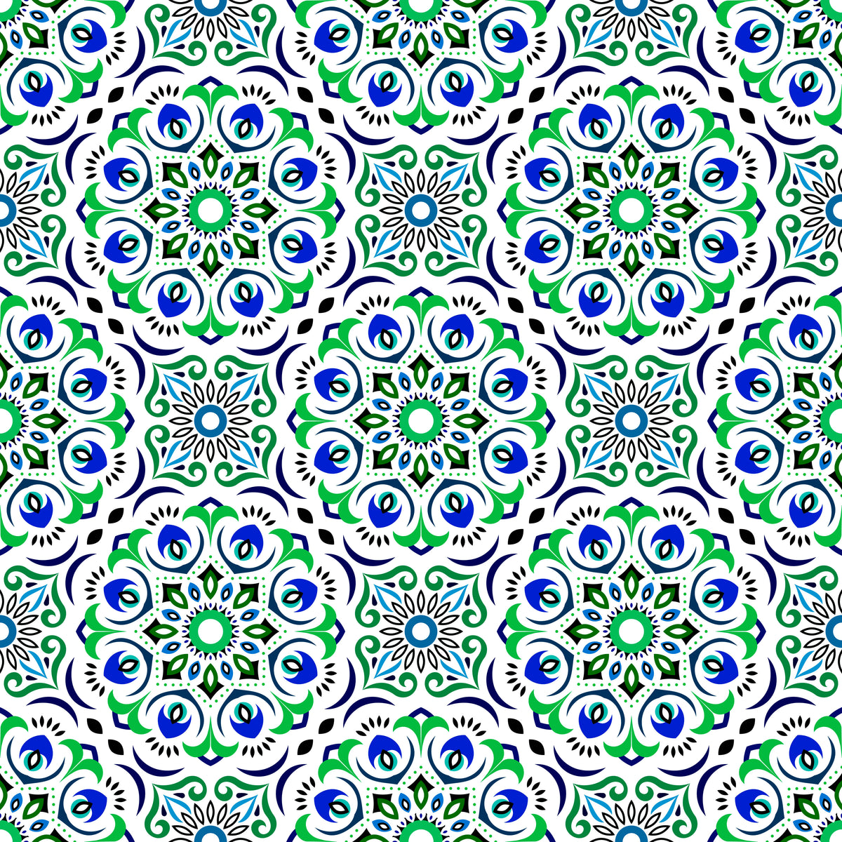 Blue - Green Mandala Fabric - 209i