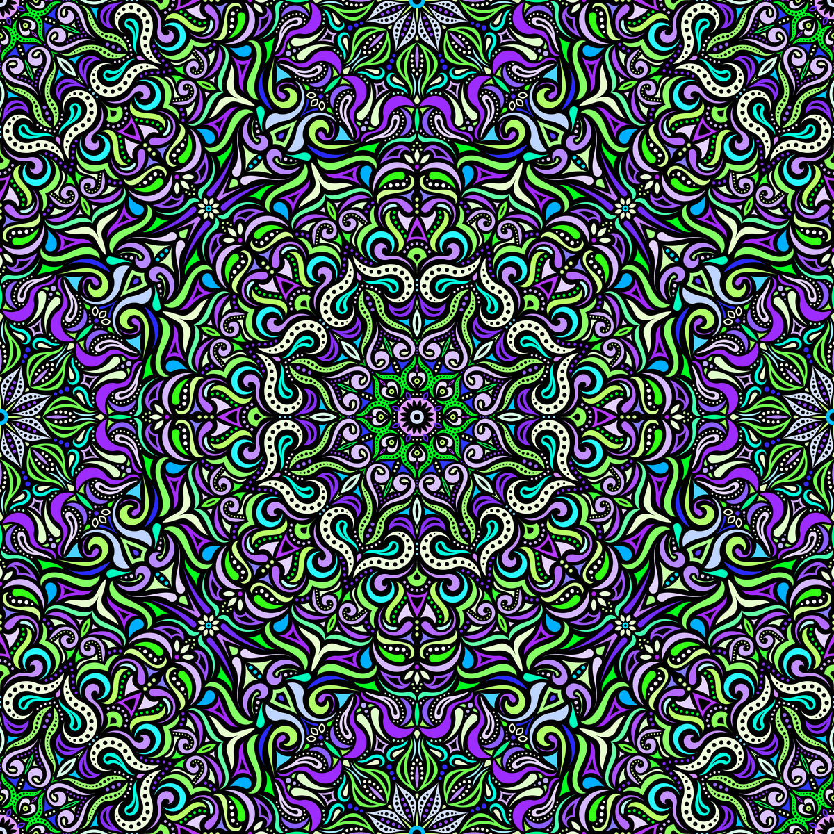 Green - Purple - Turquoise Mandala Fabric 2006.3