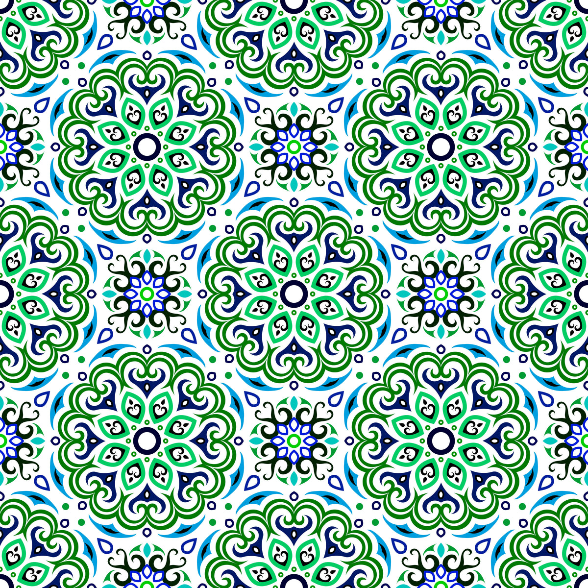 Green - Blue - Turquoise Mandala Fabric - 155i