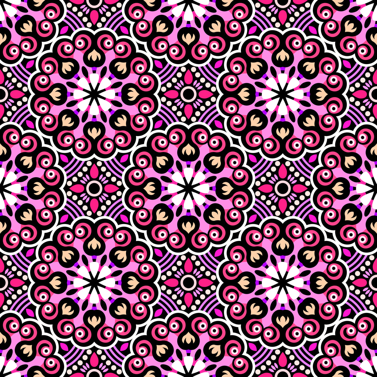 Pink - Purple - Beige Mandala Fabric - 132