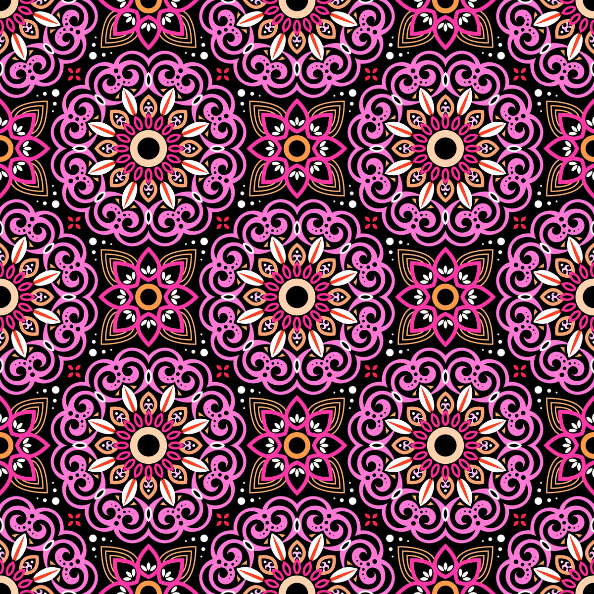 Pink - Orange Mandala Fabric - 149