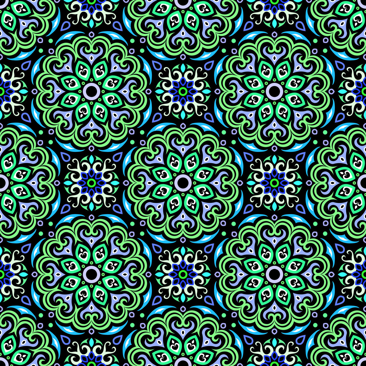 Green - Blue - Turquoise Mandala Fabric - 155