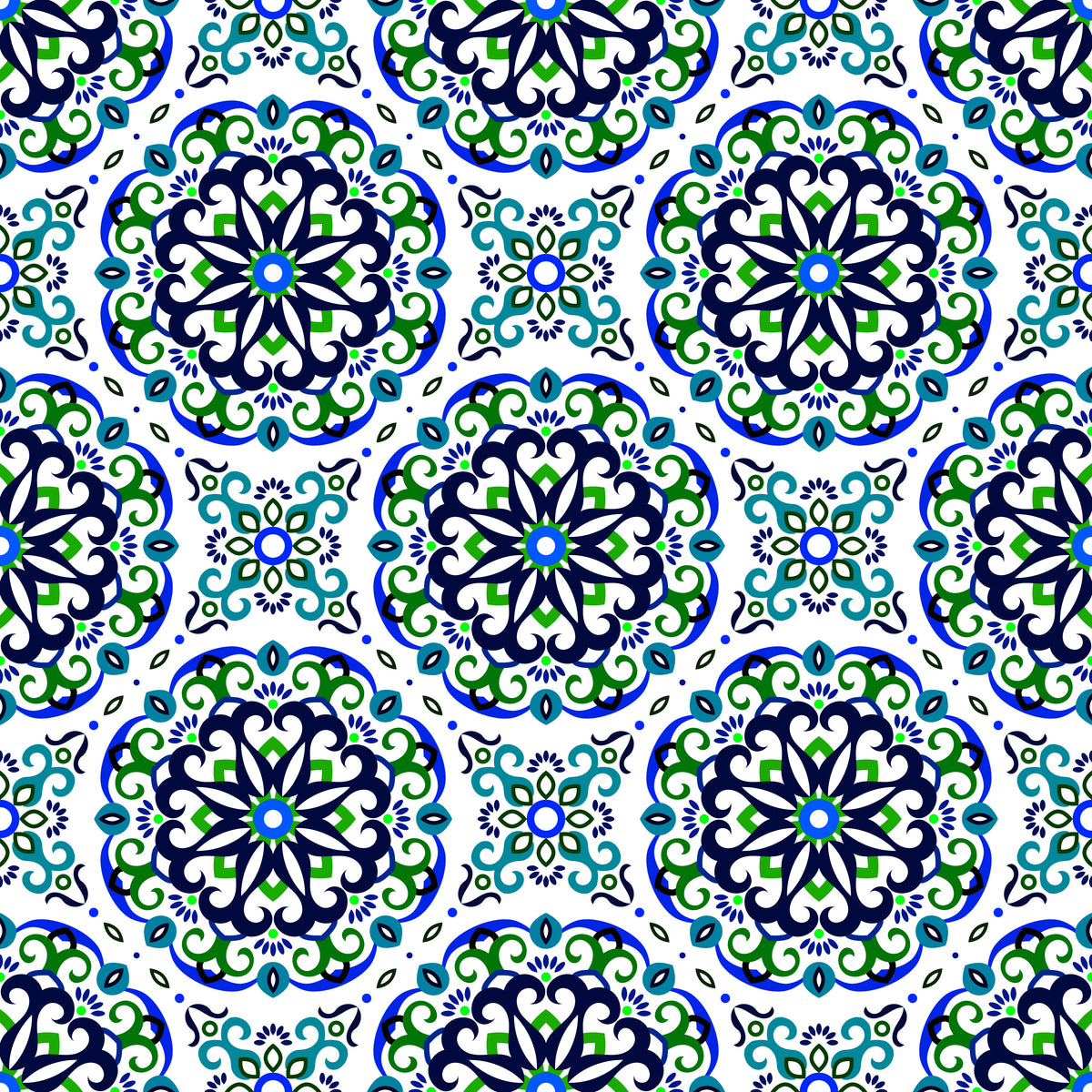 Green - Blue - Turquoise Mandala Fabric - 188i