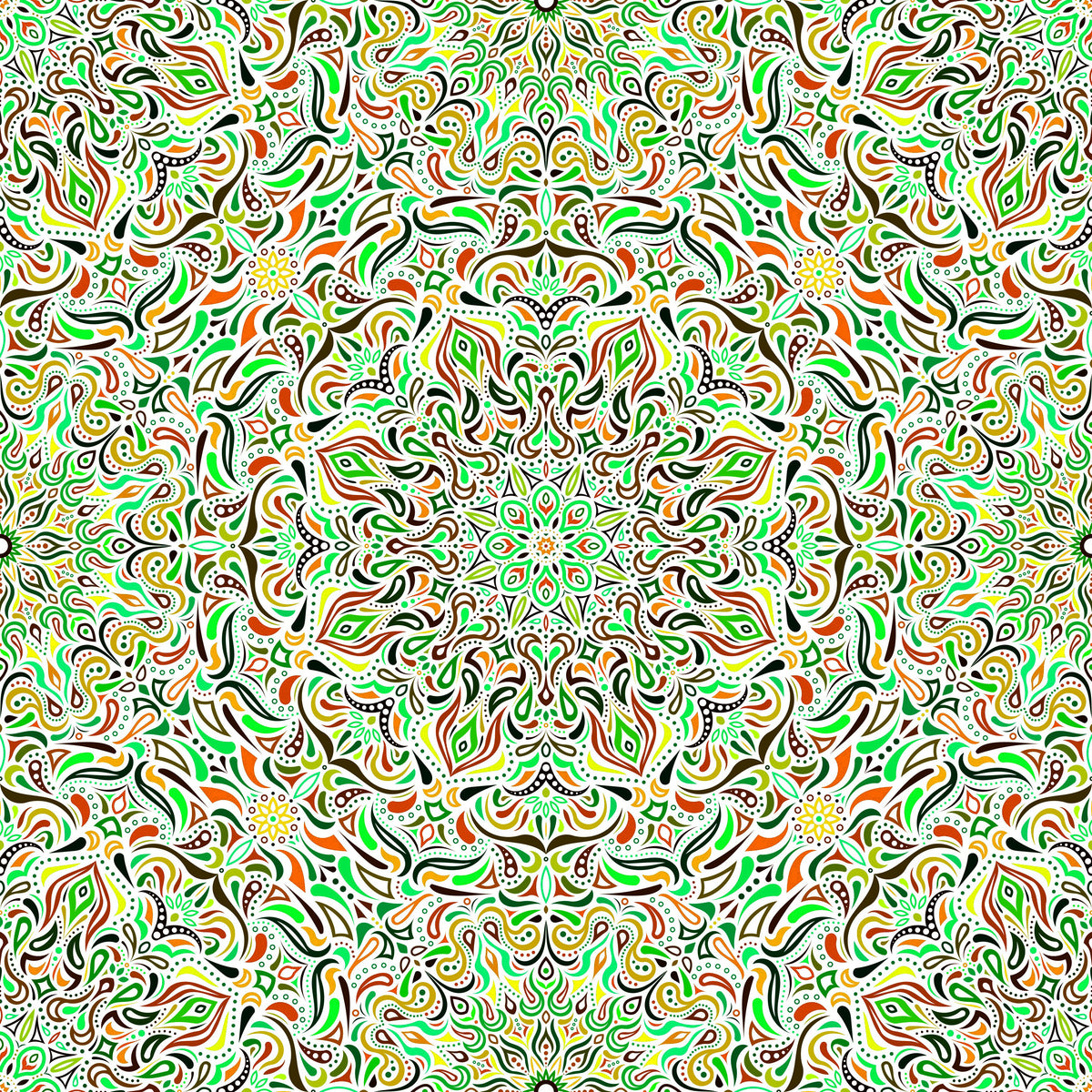 Green - Orange - Yellow Mandala Fabric 2008.1i