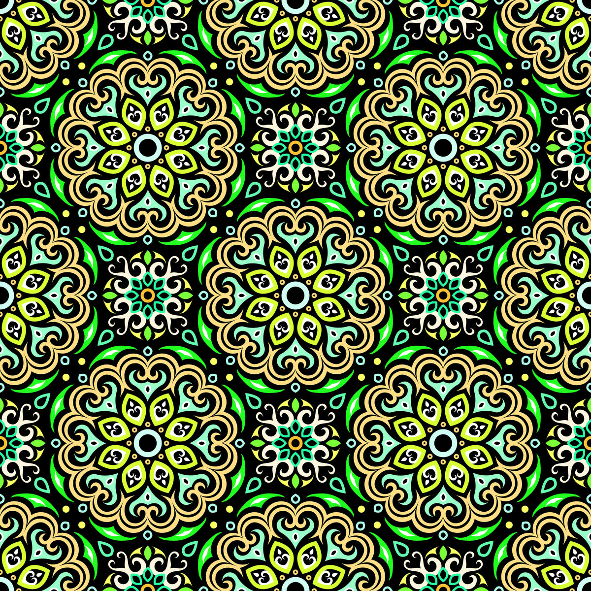 Green - Yellow - Turquoise Mandala Fabric - 155