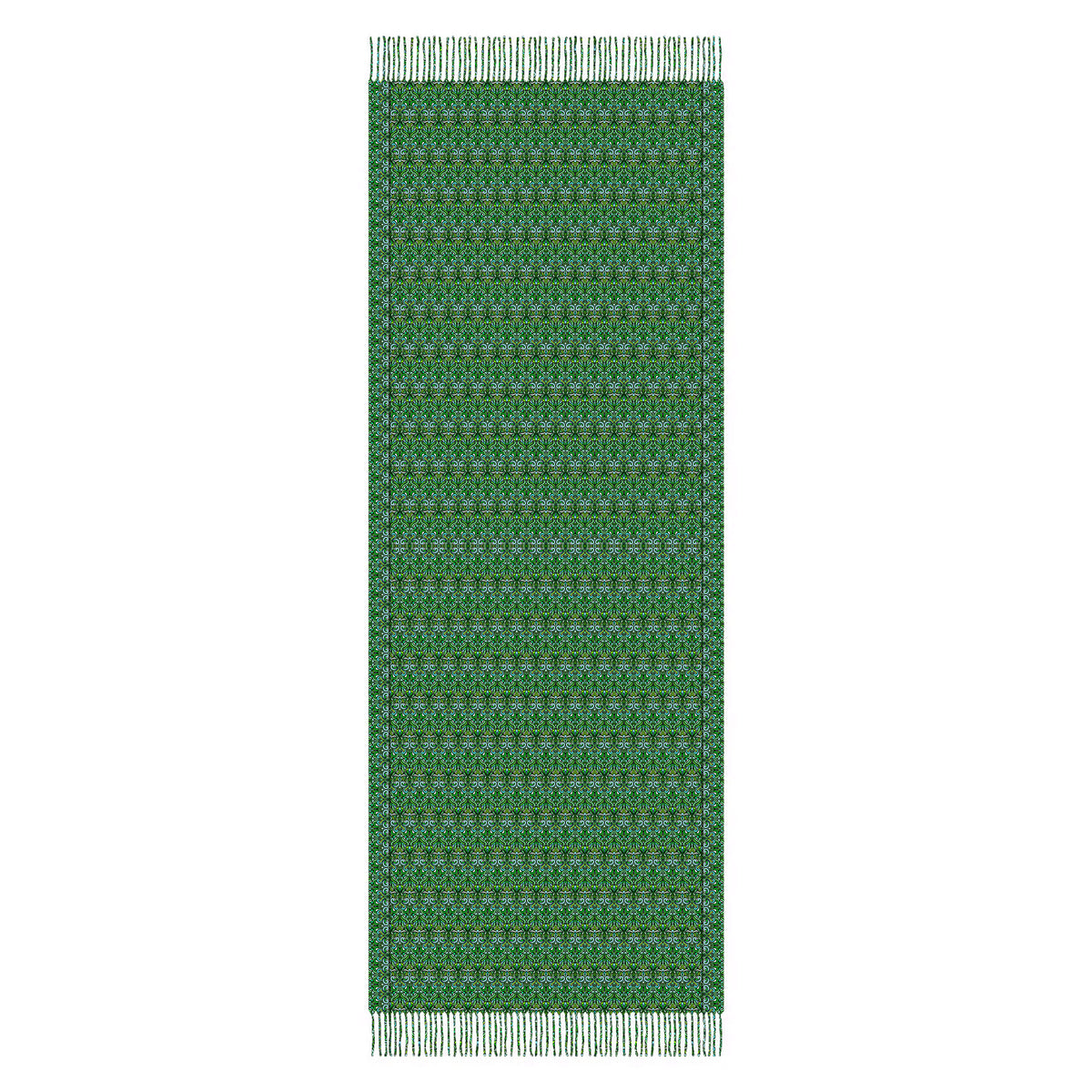 Green - Turquoise Abstract Doodle Scarf with Tassels