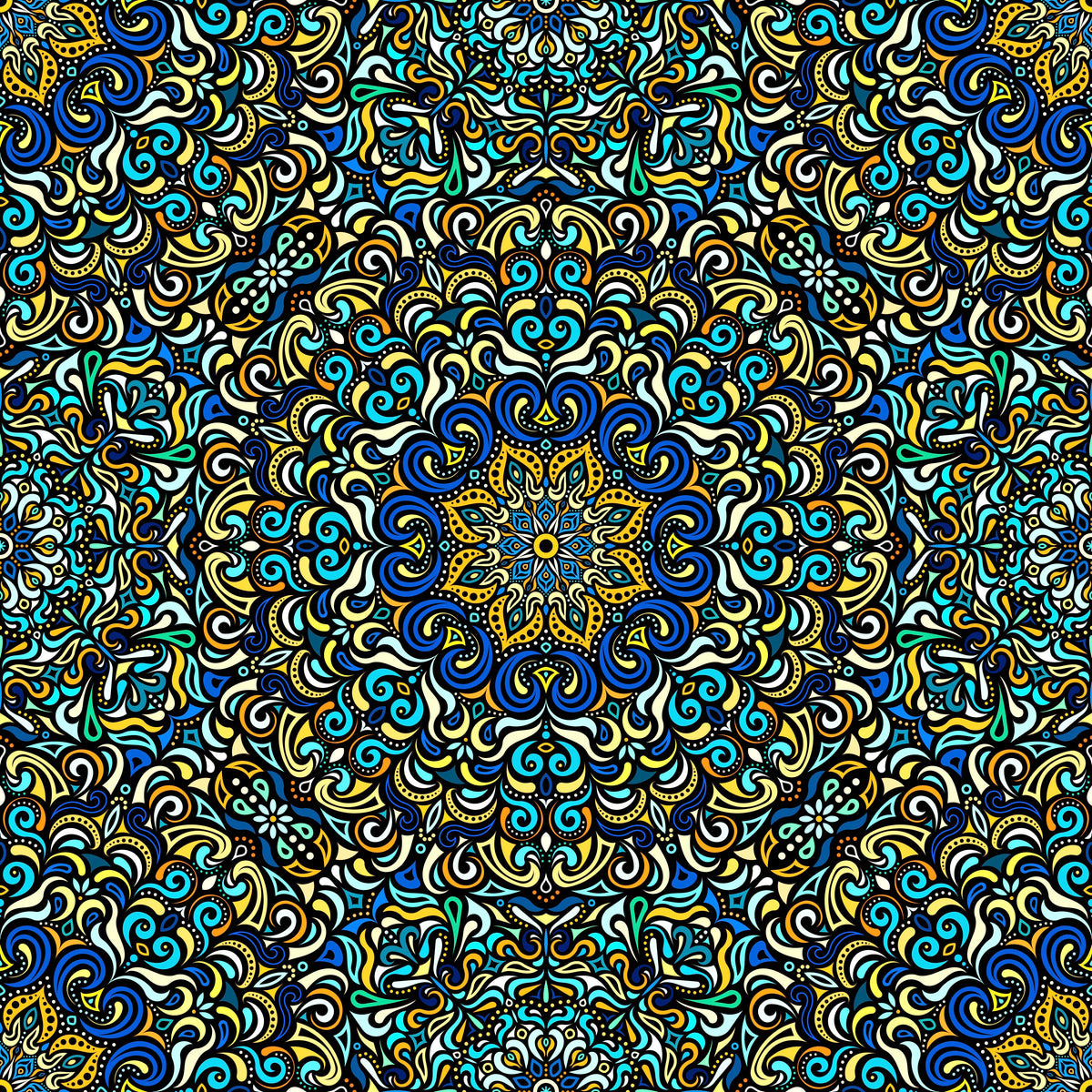 Yellow - Turquoise - Blue Mandala Fabric 2007.1