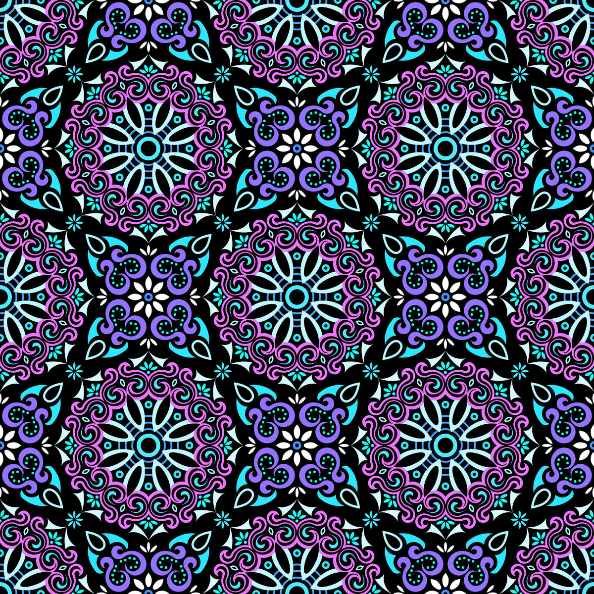 Purple - Turquoise Mandala Fabric - 166
