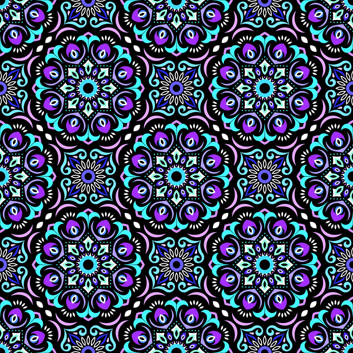 Turquoise - Purple Mandala Fabric - 209