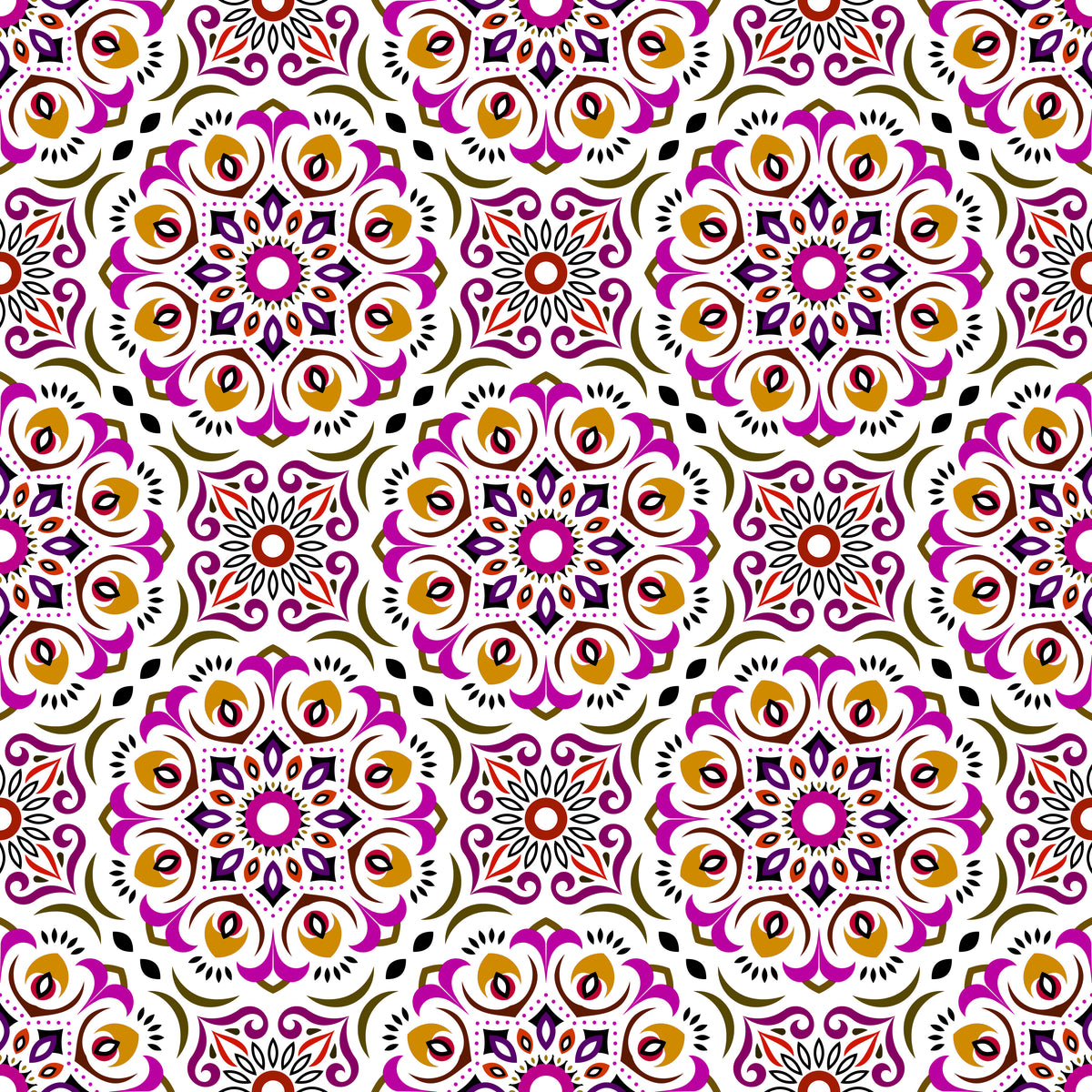 Purple - Yellow - Red Mandala Fabric - 209i