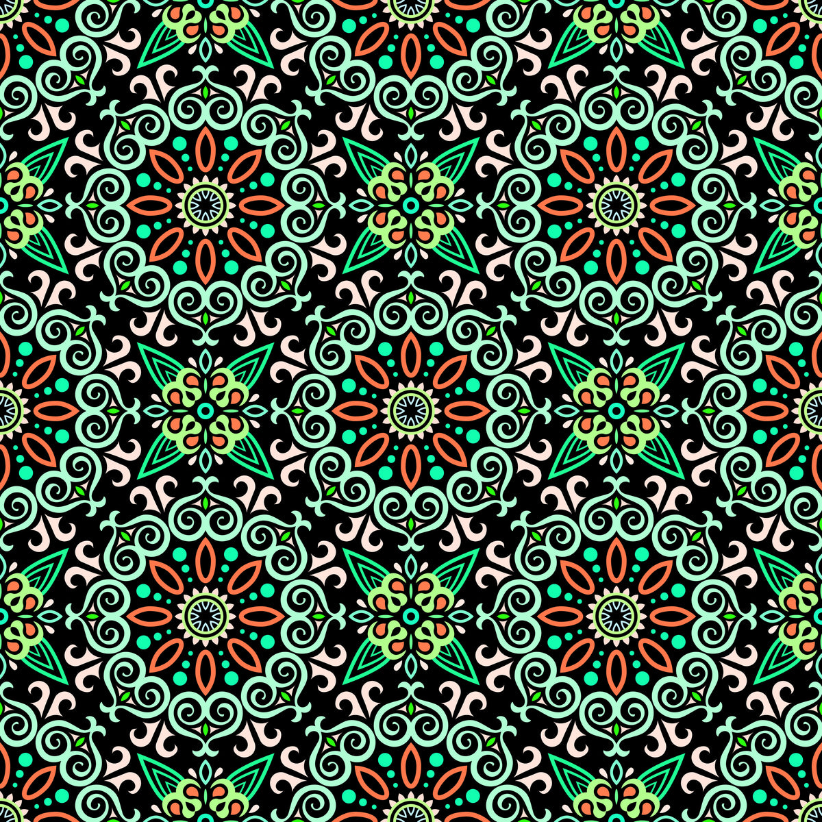 Turquoise - Orange - Green Mandala Fabric - 138