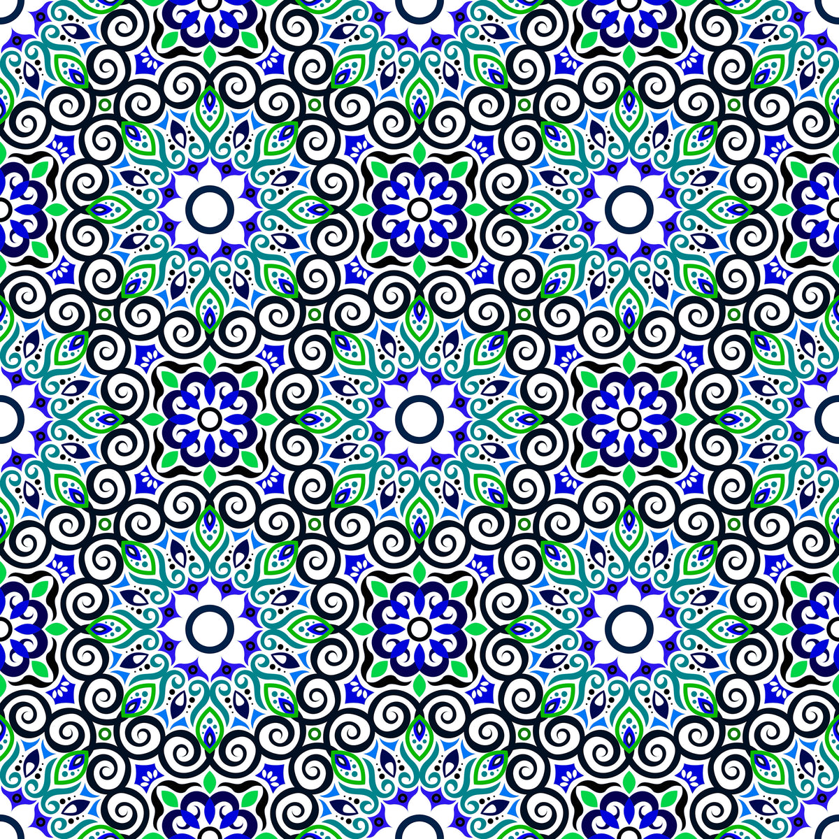 Turquoise - Blue - Green Mandala Fabric - 125i