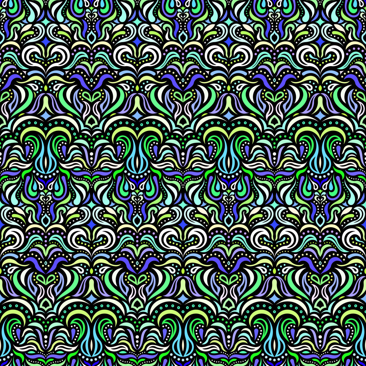 Turquoise - Blue - Green Abstract Doodle Fabric 1013.2