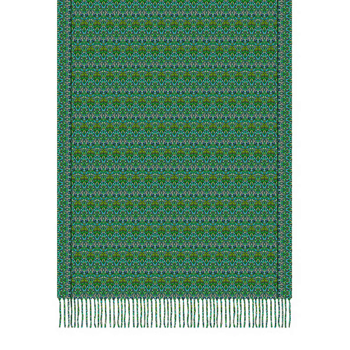 Green - Turquoise Abstract Doodle Scarf with Tassels