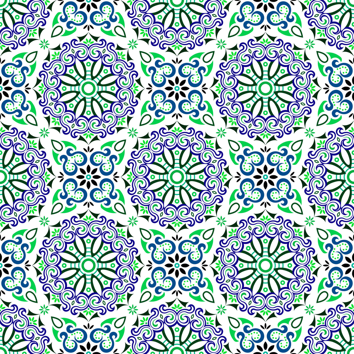 Blue - Green - Turquoise Mandala Fabric - 166i