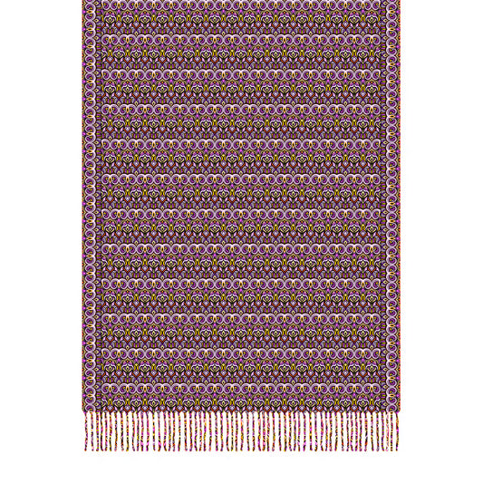 Pink - Yellow Abstract Doodle Scarf with Tassels