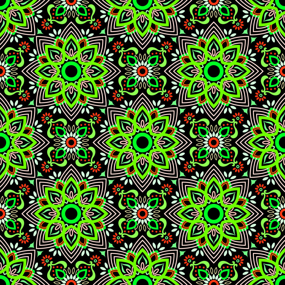 Green - Red Mandala Fabric - 145