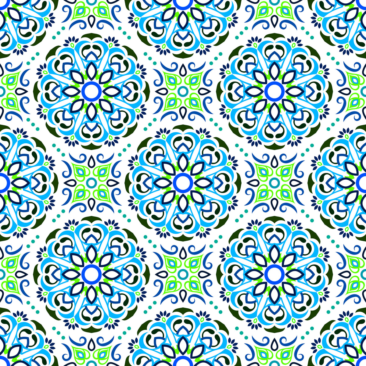 Blue - Green Mandala Fabric - 160i